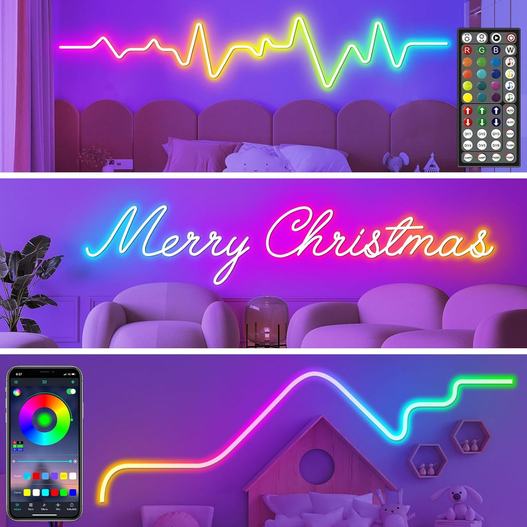 10M Neon LED Strip, Flexible LED Strips, Control with App/Remote, Multiple Modes, Waterproof, Music Sync Gaming Strip Lights for Bedroom Indoor, IP65 Outdoor RGB Neon Lights