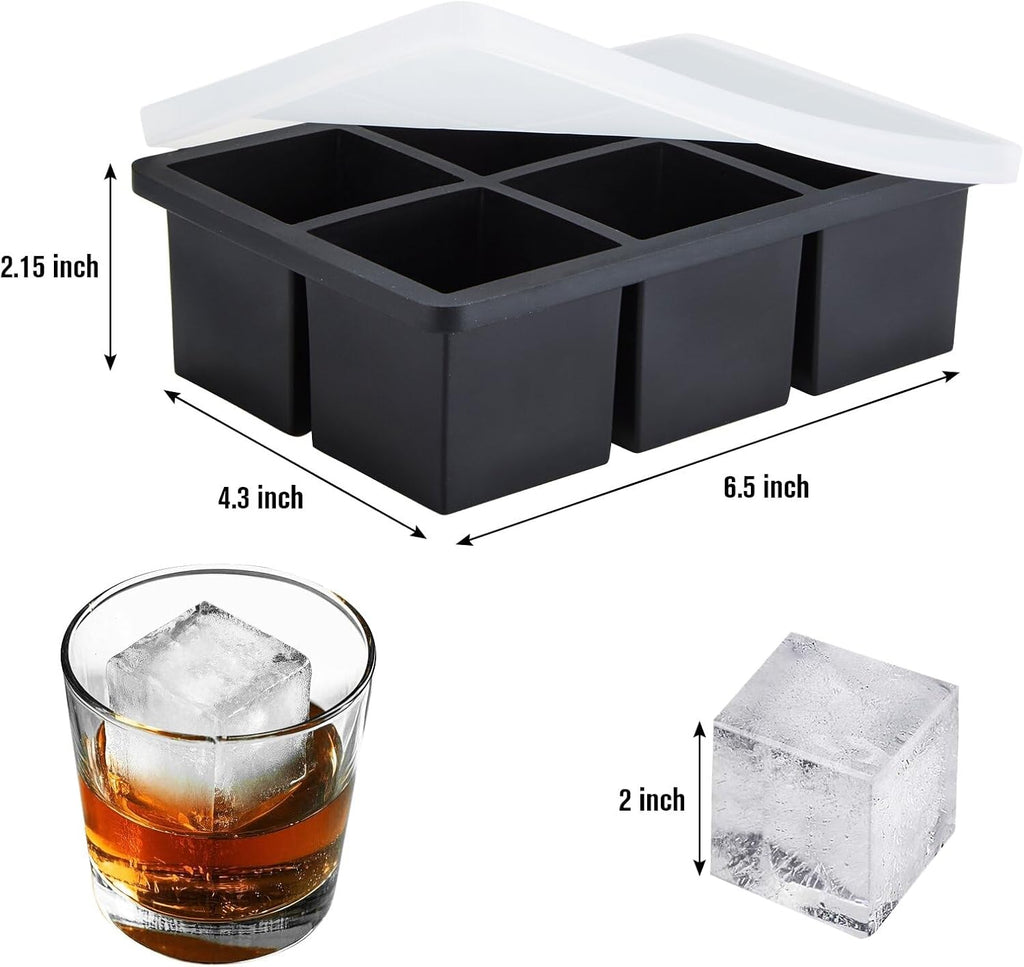 Eiswürfelform Silikon,Eiswürfelformen & Eiswürfelschalen,Eiswürfelbehälter Mit Deckel,Eiswürfeln Kugel,Eiskugelform,Silikonform Eiswürfel Form,Ice Cube Tray with Lid (Schwarz) (6 Eckige * 1)