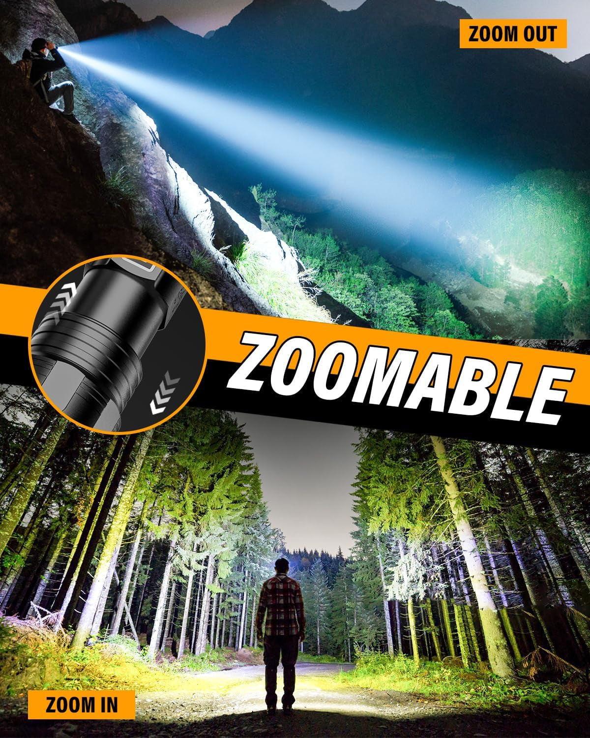 Taschenlampe LED, 500000 Lumen Taschenlampe Batteriebetrieben USB Aufladbar, XHM 70.2 LED Flashlight Extrem Hell, IP67 Wasserdicht 5 Lichtmodi AK-01 Taschenlampen (Schwarz)