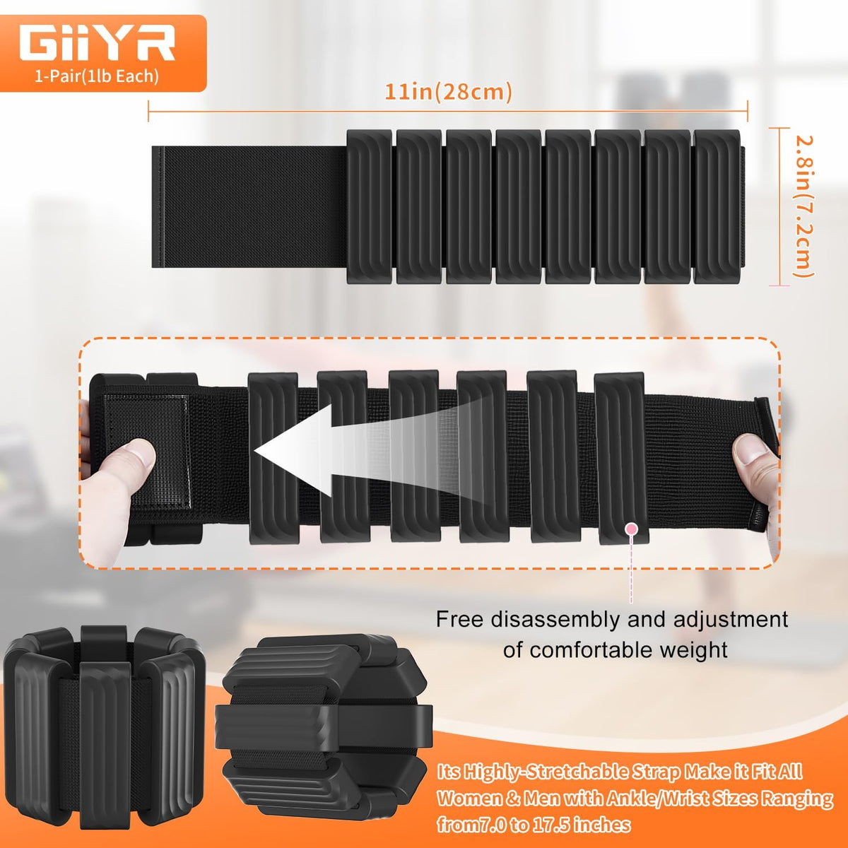 Knöchelgewichte Für Frauen Männer, Verstellbare Handgelenk Gewichte Set Von 2 (1Lb Je), Tragbare Beingewichte/Armgewichte, Handgelenk & Knöchelgewichte Armband Für Yoga, Pilates