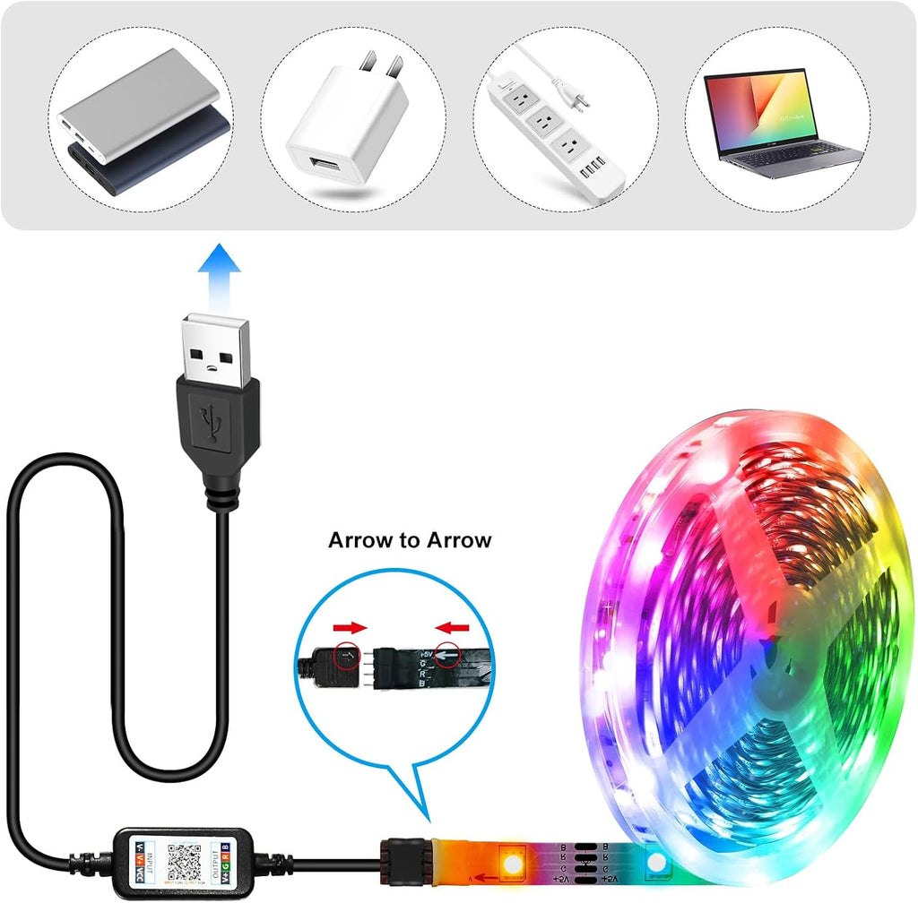 LED Strip 2M, Bluetooth USB Led Beleuchtung Hintergrundbeleuchtung Für 40 Bis 60 Zoll HDTV, Pc-Monitor, Deko, Party, Steuerbar Mit App+Fernbedienung, LED TV Hintergrundbeleuchtung Sync Mit Musik