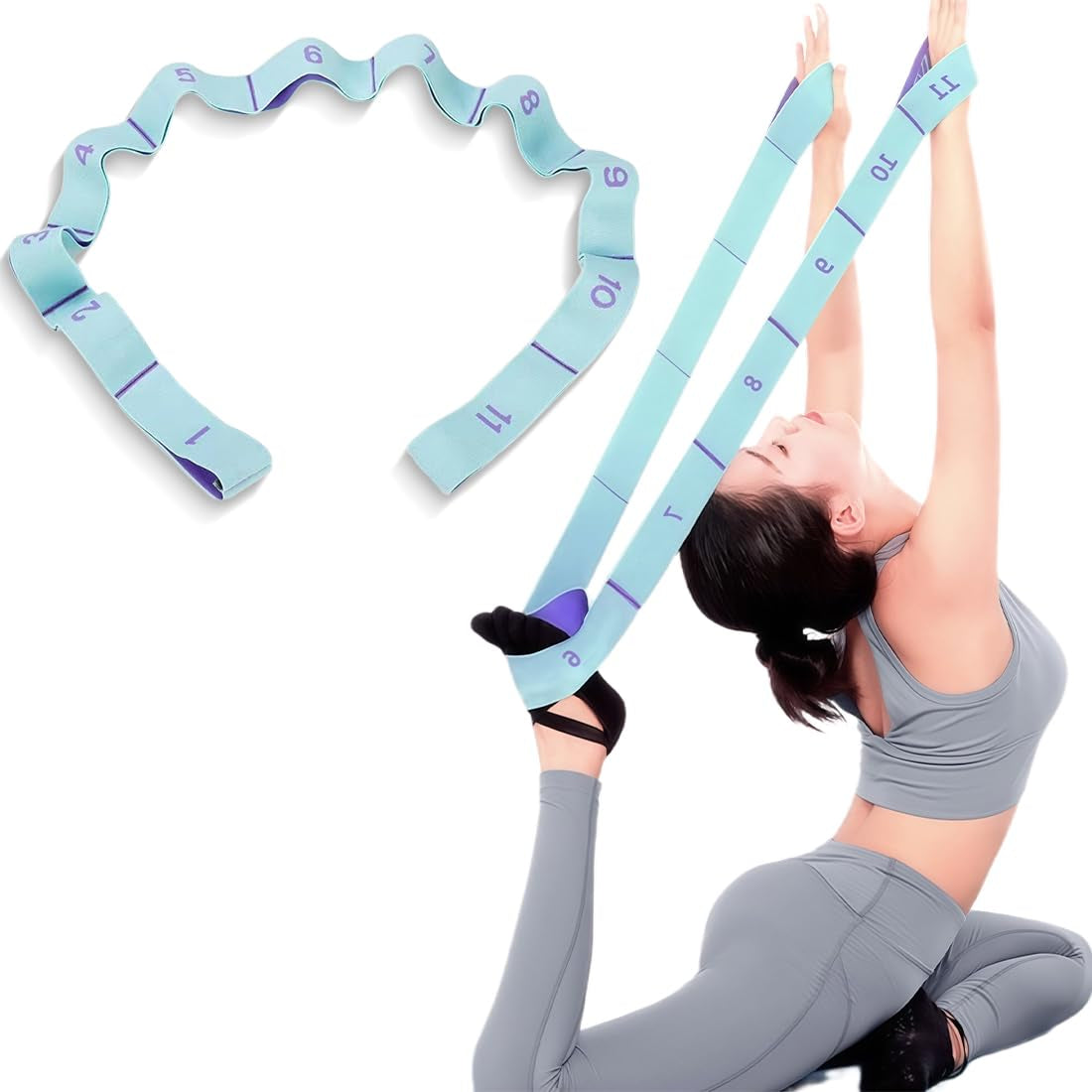 Yoga Stretching Strap Mit 9 Schleifen, Stretchband, Gurt, Stretchriem, Fitness Stretchband, Hochelastischer Gymnastikband Für Pilates, Tanz, Gymnastik