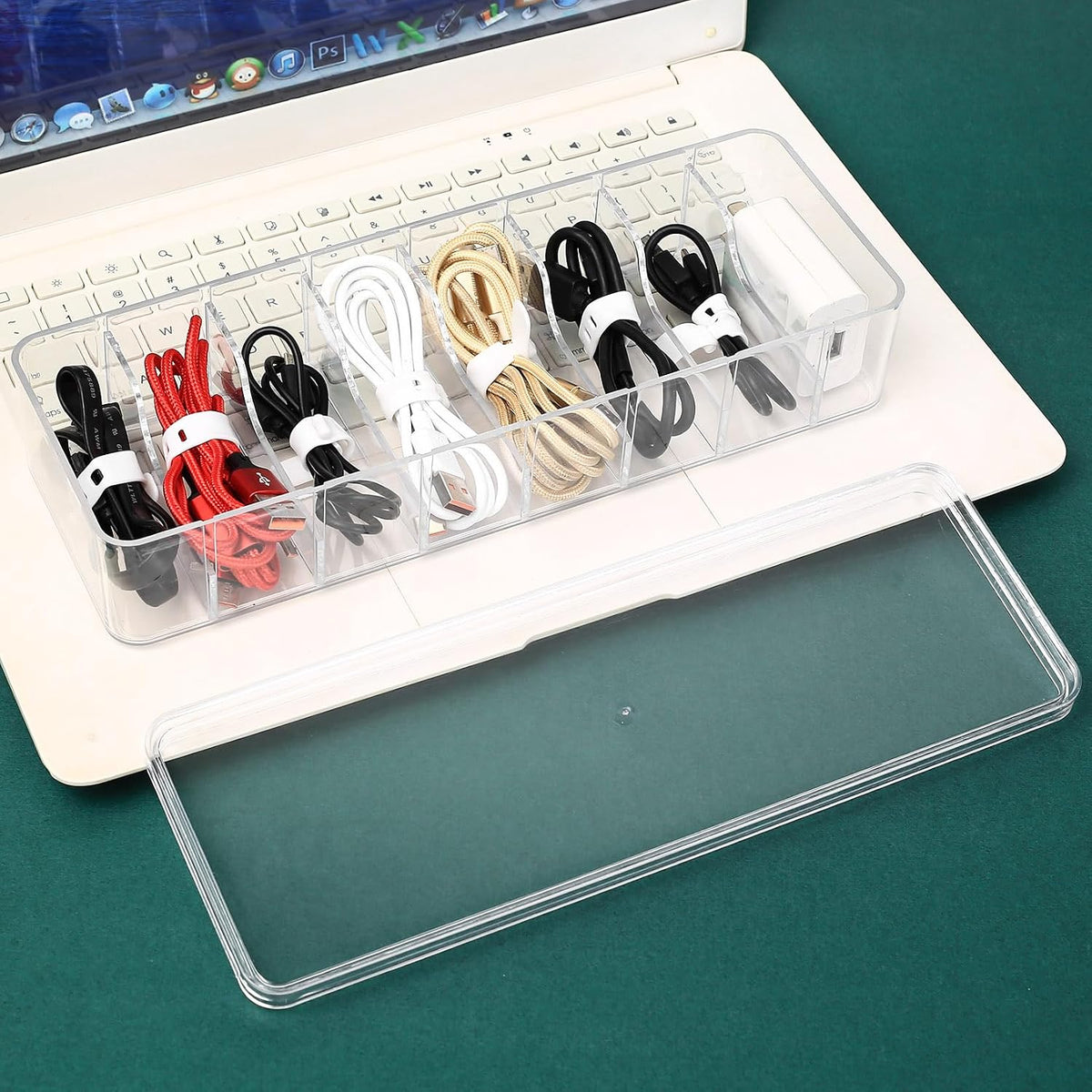 Kabel Aufbewahrungsboxen Organizer, Transparenter Kunststoff Kabel Organizer Box Mit 8 Fächern, Kabelmanagement Box Mit Deckel, Für Schreibtisch Büro Zuhause