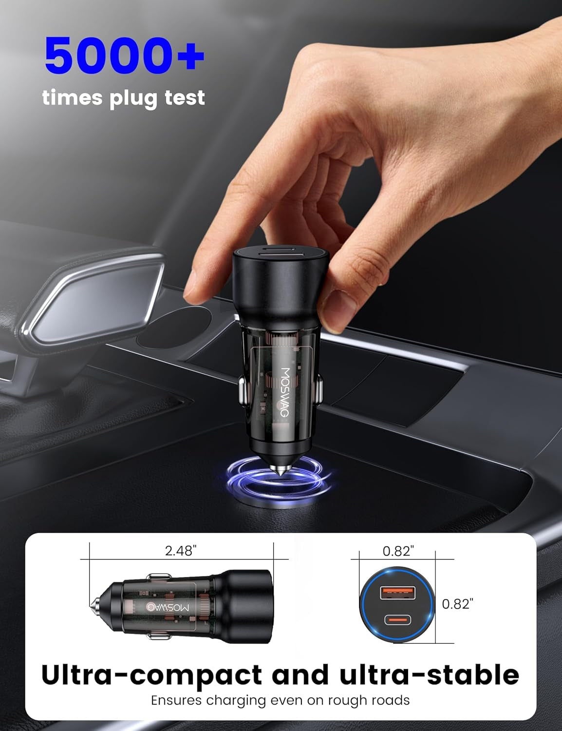 MOSWAG 75W Zigarettenanzünder USB C,PD&QC 12V Auto Schnellladegerät Adapter | 1Er-Pack KFZ Handy Ladegerät,Usb Ladekabel Auf Autoladegerät Stecker Schnellladegerät Für Iphone,Tablet，Smarte Uhren Und Mehr