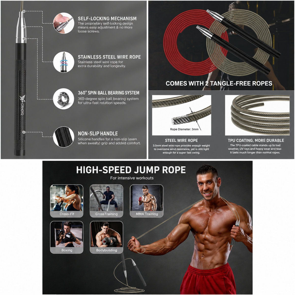 Speed Jump Rope – 3M Adjustable Skipping Rope with Aluminium Handles & 2 Spare Cables | Boxing, Fitness & Cardio