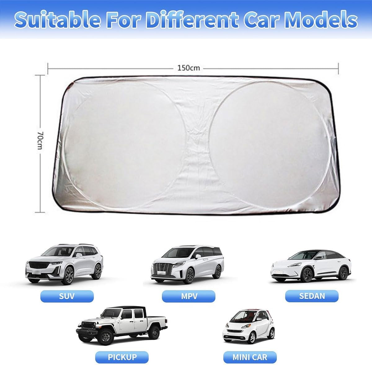 Sonnenschutz Auto Frontscheibe,Sommer Sonnenschutz Auto,Windschutzscheibe Sonnenblende,Auto Sonnenschutz Frontscheibe Innen,Sonnenblende Vorne Faltbar,Blockiert Uv-Strahlen,150X70 Cm