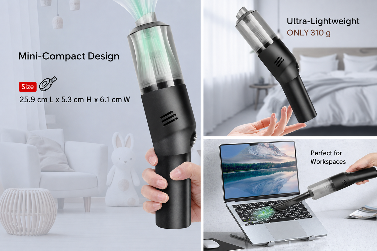 Suloea Cordless Mini Handheld Vacuum Cleaner – USB-C Rechargeable, 4500Pa (Black)
