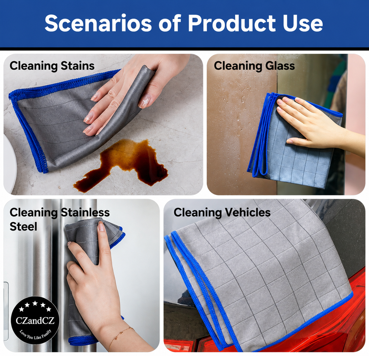 Carbon Fiber Microfiber Cleaning Cloths 4-Pack – 400 GSM, Streak-Free, 40x40 cm