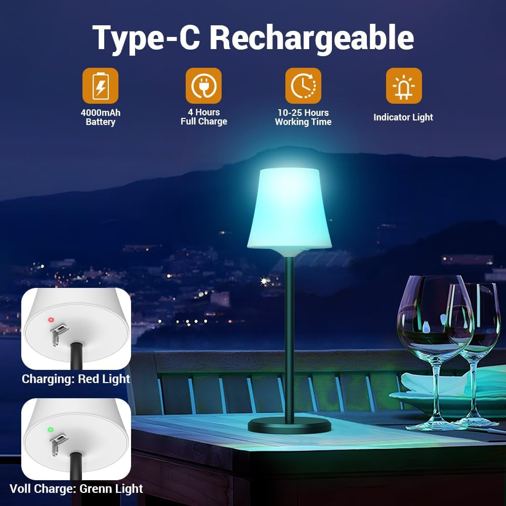 Tischlampe Kabellos Mit 3 Farbmodi+ RGB LED Tishcleuchte Aufladbar Akku Touch Control Stufenlos Dimmbar Nachttischlampe IP54 Wasserdicht Für Wohnzimmer Outdoor Esszimmer Camping Balkon Bar