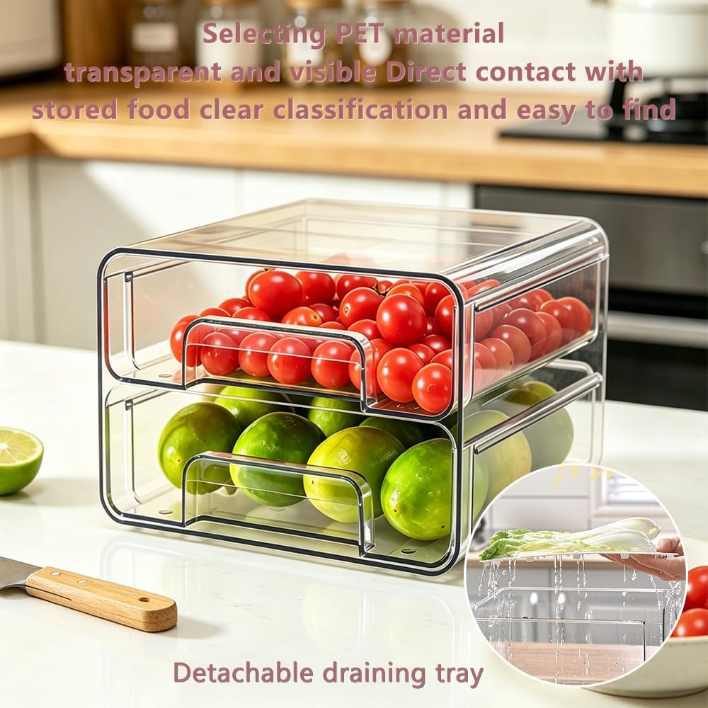 Kühlschrank Organizer Schublade,Doppelschichtig Durchsichtig, 1Pcs | Stapelbar & Wiederverwendbar, Speisekammer Für Wurst, Küche, Gefrierschrank Und Vorratsschrank Organizer
