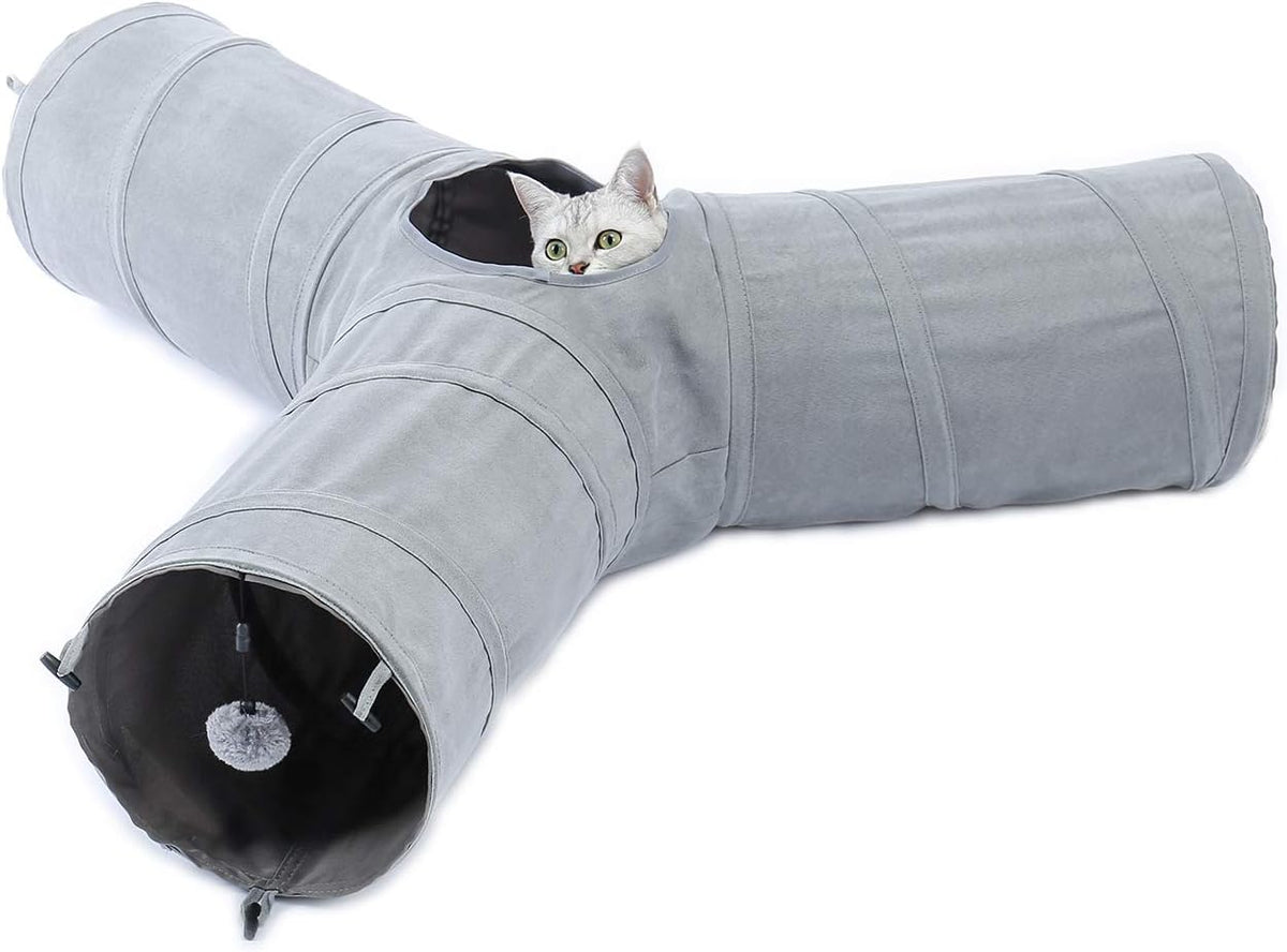 PAWZ Road Katzentunnel Katzenspielzeug Für Katzen Oder Kleintiere, Grau | Katzentunnel, Ball Rascheltunnel, Katzen Welphln Kaninchenoder Kleintiere Grau, 117L X 27B X 27H Cm, Faux Pelz