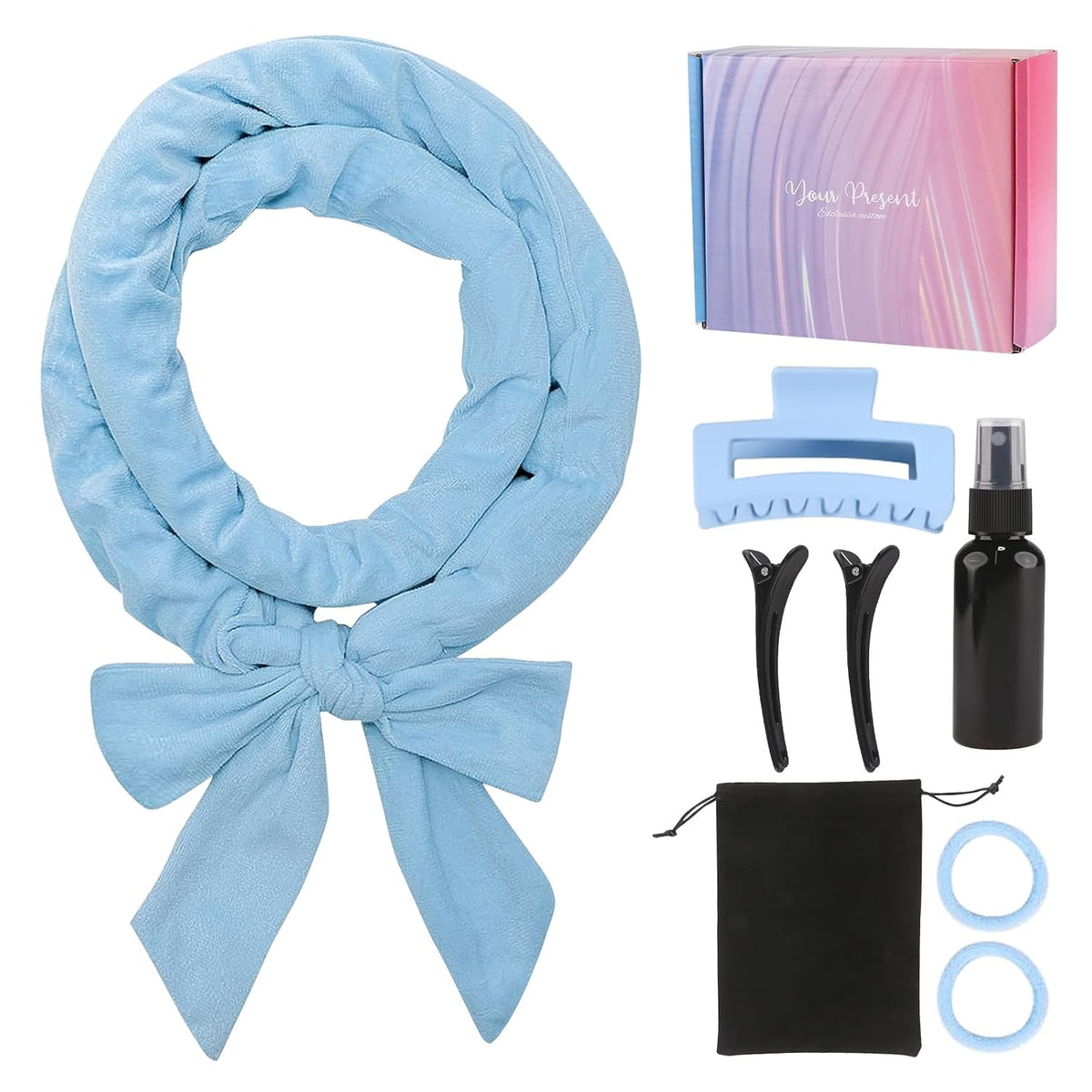 Neu Lockenwickler Locken Ohne Hitze,Heatless Curls Band Samt Über Nacht Mit Haarnadel Rutschfest DIY Hair Curler No Hea Set Haarband Wave Formers Für Mittleres Langes Haar Blau