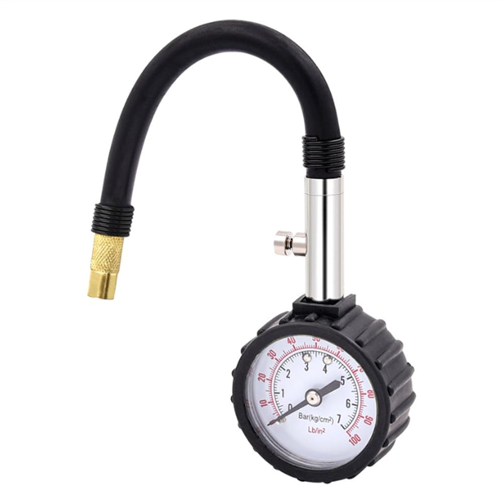Reifendruckprüfer,Luftdruckprüfer, Genaue Reifendruckprüfer Mit Flexiblem Schlauch, Leuchtzifferblatt, Mechanischer Luftdruckmesser Für Schrader-Ventil Von Fahrrad, Motorrad, Auto, SUV