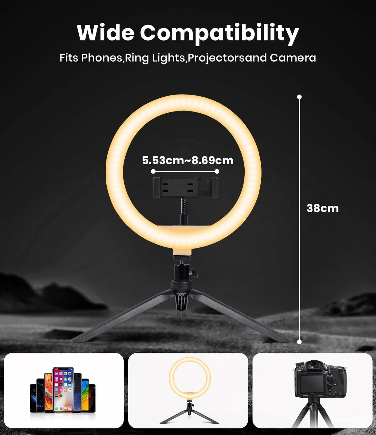 10" Ring Light Avec Trépied, Anneau Lumineux Professionnel Avec Télécommande Wireless,3 Modes De Lumière & 10 Niveaux De Luminosité, Lumière Téléphone Selfie Pour Tiktok/Youtube/Diffusion En Direc