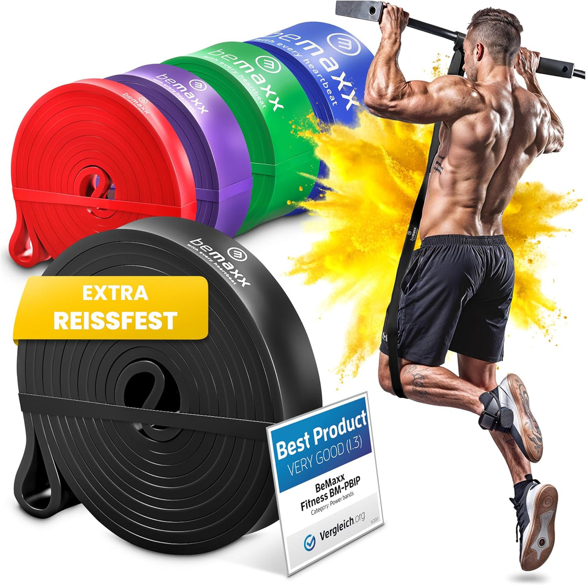 Fitnessband Pull up Resistance Band, Klimmzughilfe + Trainings-Ebook - DAS Klimmzug Widerstandsband | Home Gym Equipment: Sportband Pullup Dip Bar Klimmzugband, Calisthenics Bodybuilding Trainingsband