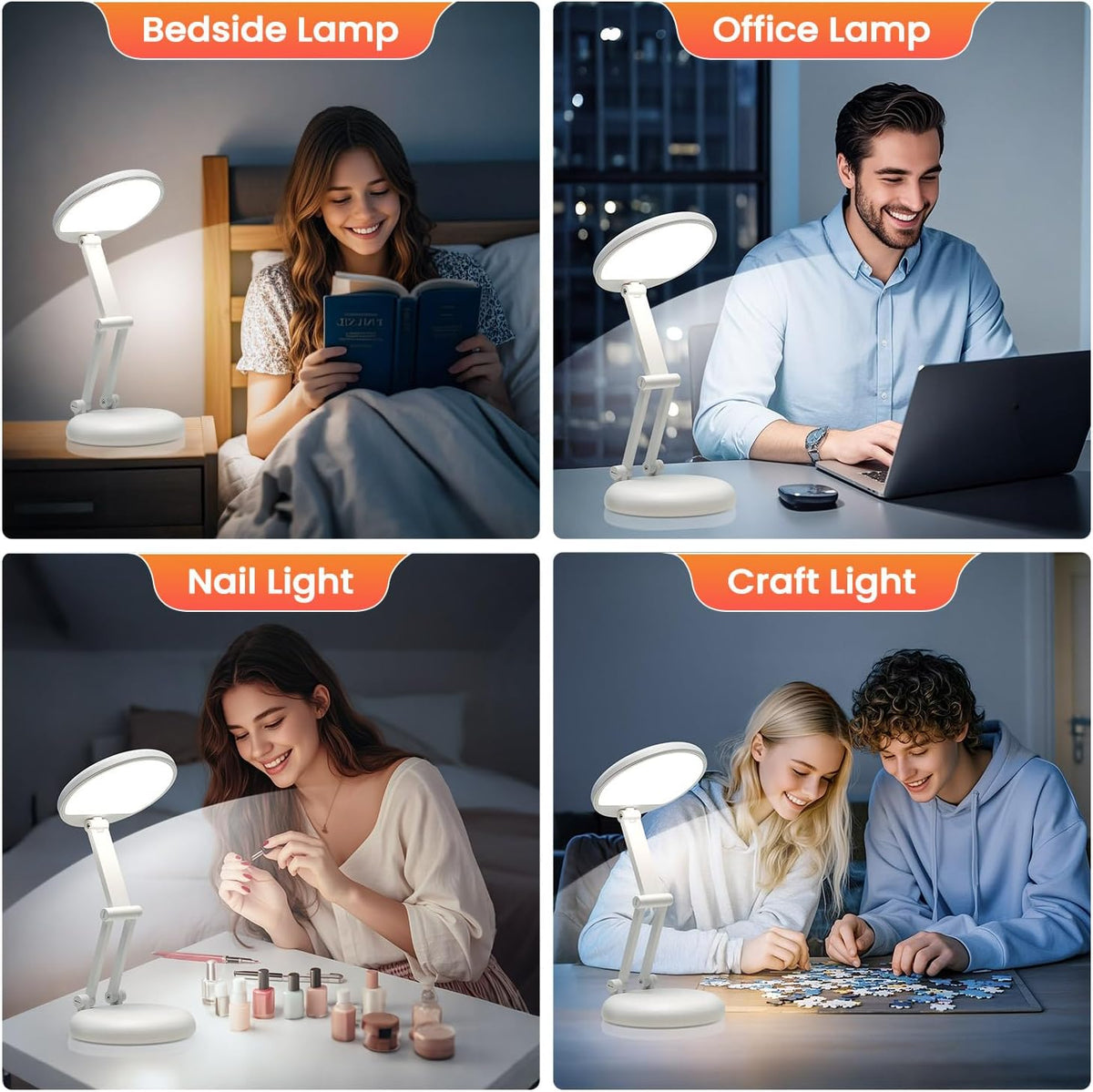 Tischlampe Kabellos, 3600Mah Schreibtischlampe LED Akku, Tragbar | Aufladbar, 9 Helligkeiten, Kleine Größe, Faltbar Design, 6-75 Stunden Lebensdauer, Berührungssteuerung,Leselampe,Büro Lampe