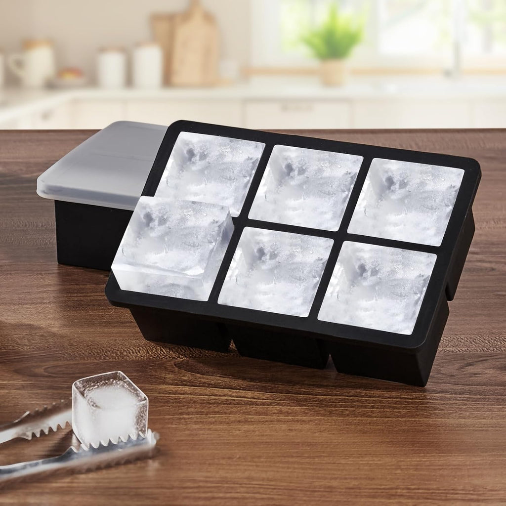 Eiswürfelform Silikon,Eiswürfelformen & Eiswürfelschalen,Eiswürfelbehälter Mit Deckel,Eiswürfeln Kugel,Eiskugelform,Silikonform Eiswürfel Form,Ice Cube Tray with Lid (Schwarz) (6 Eckige * 1)