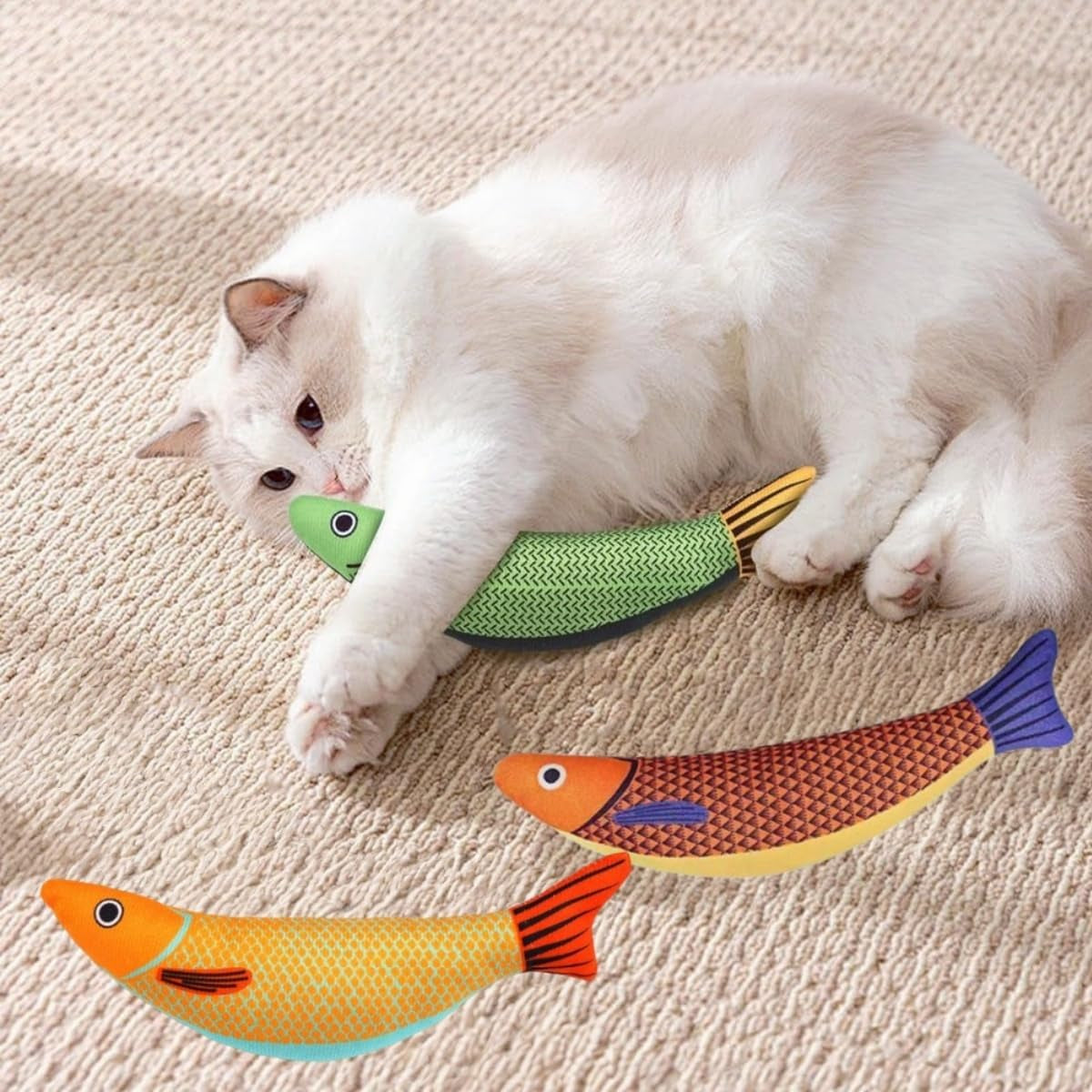 Spielzeug Mit Katzenminze,3 Stück Katzenminze Katzenspielzeug,Fische Simulation Waschbares Katzen Spielzeug,Plüsch Katzenspielzeug,Cartoon-Kätzchen,Interactive Cat Toy,Kitten Spielzeug