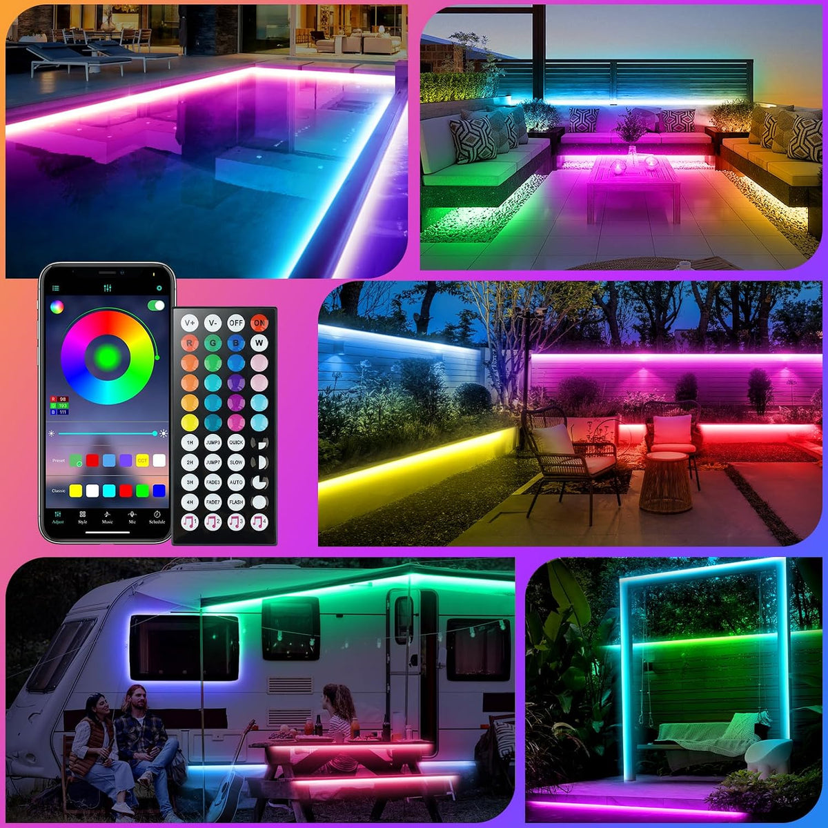 30M Outdoor LED Strip Lights with IR Fernbedienung & App,Wasserdicht IP68 | Farbwechsel RGB LED Lights,24V Music Synchronisation Light Strips,Flexible Outdoor LED Fairy Lights Für Garten Party