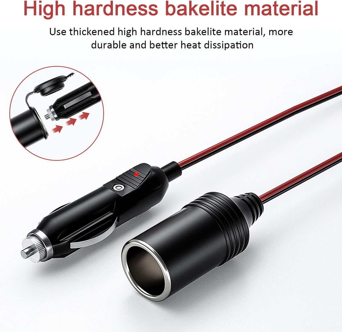 4M 13FT Car Cigarette Lighter Extension Cord, Heavy Duty 12V 24V Cigarette Plug to Socket Extension Cable with 15A Fuse Dust-Proof Cap