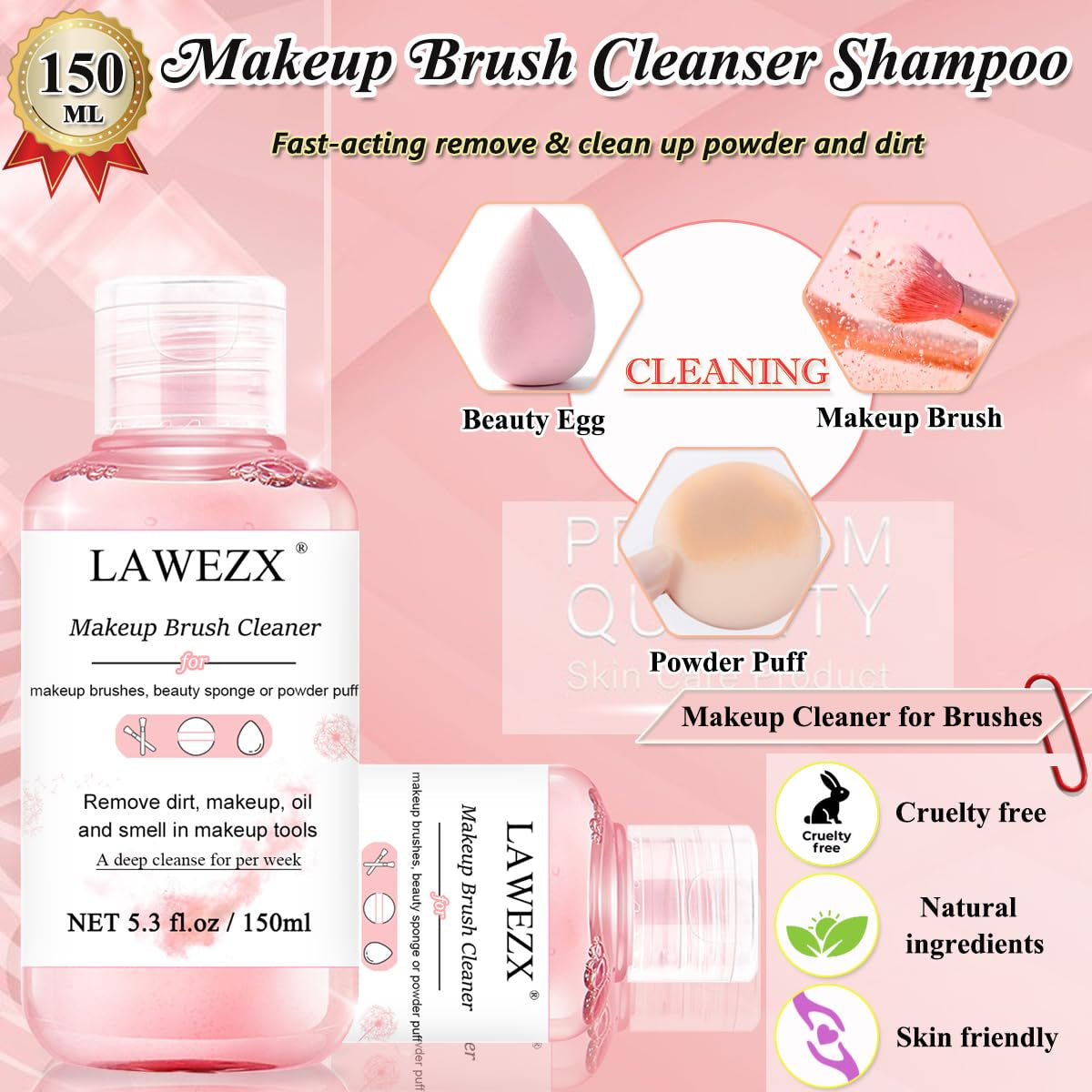 150Ml Make-Up-Pinselreiniger,  Schminkpinsel Reinigung, Entfernt Make-Up, Schmutz Und Verunreinigungen Von Make-Up Pinsel, Schwamm Oder Puderquaste, Sanft Und Sicher Flüssiger Reiniger