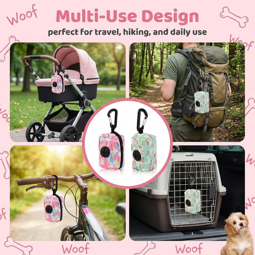 2 Stück Mesh Poop Bag Dispenser, Hundekotbeutelspender Aus Weichem Stoff Mit Karabiner, Hundekotbeutel Hundekot-Sammler Hundekotbeutel-Halter Für Spazierengehen Mit Dem Hund Laufen Wandern, Rosa, Grün