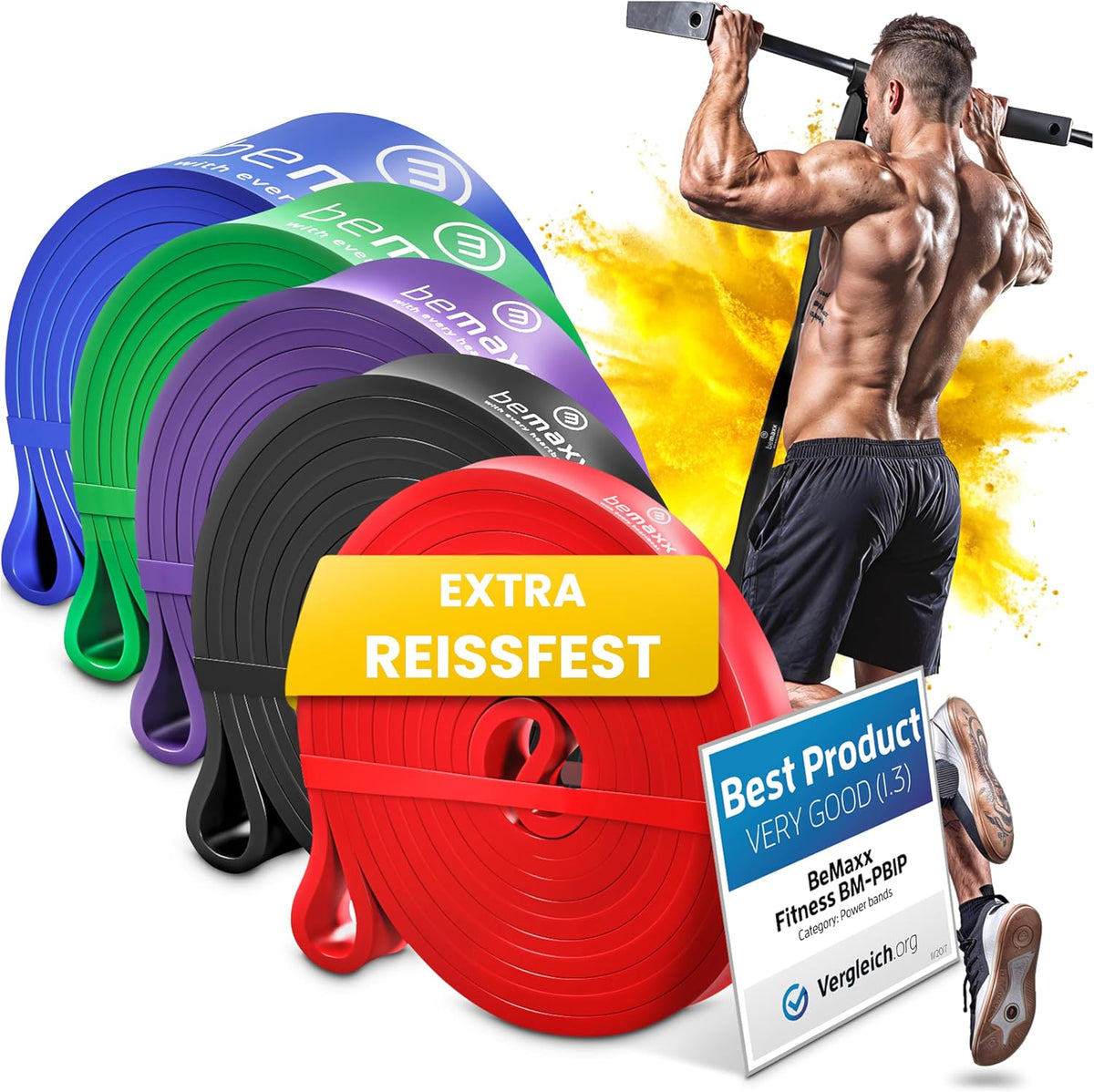 Fitnessband Pull up Resistance Band, Klimmzughilfe + Trainings-Ebook - DAS Klimmzug Widerstandsband | Home Gym Equipment: Sportband Pullup Dip Bar Klimmzugband, Calisthenics Bodybuilding Trainingsband