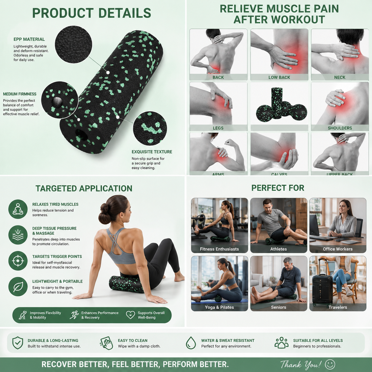 3-Piece Fascia Self-Massage Set – Mini Foam Roller, Massage Ball & Peanut Ball | Muscle Relief & Recovery