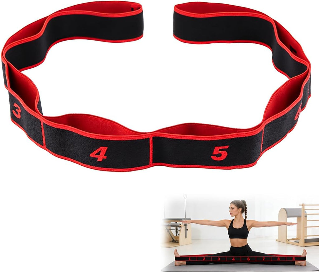 Yoga Stretching Strap, Stretching Band Mit 8 Schleifen, Yoga Stretch Gurt, Fitness Stretchband, 90Cm Länge, Hochelastischer Gymnastikband Für Effektives Stretching, Pilates, Tanz (Rot)