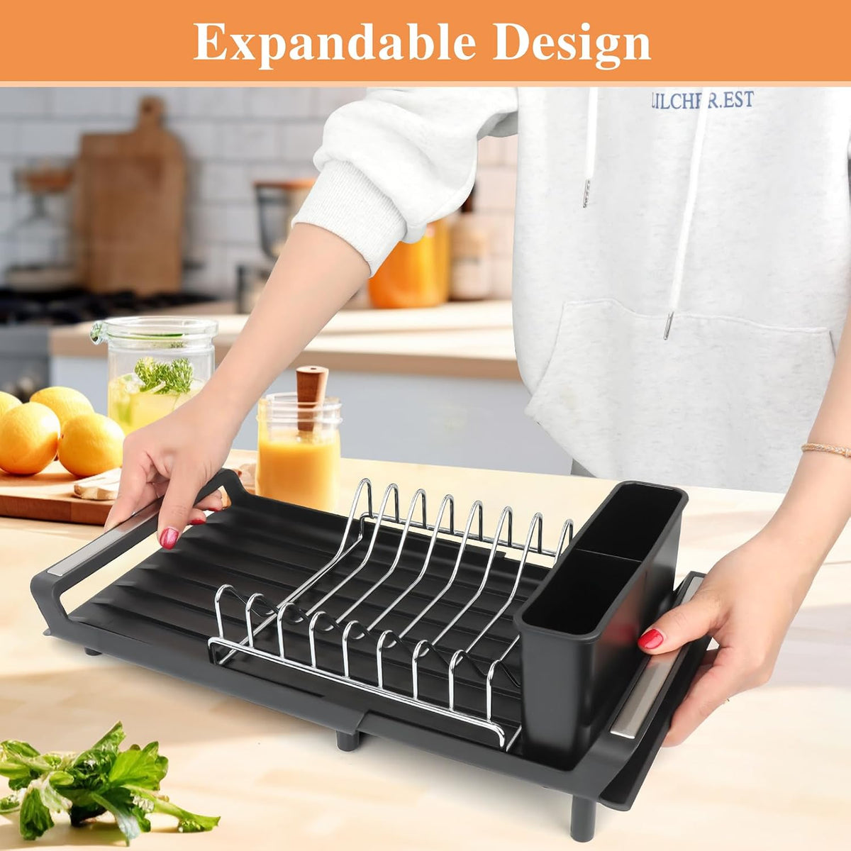 Abtropfgestell Geschirr Abtropfständer Erweiterbar Geschirrabtropfgestell Geschirrtrockner Edelstahl Abtropfgestell Geschirabtropfständer Geschirr Trockengestell Für Spüle Dish Drying Rack Schwarz