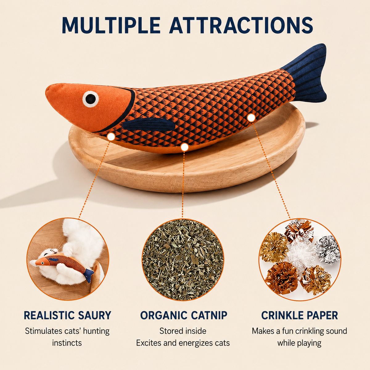 Catnip Fish Cat Toy Set of 3 – Washable Plush Fish Toys with Catnip & PP Cotton for Cats & Kittens