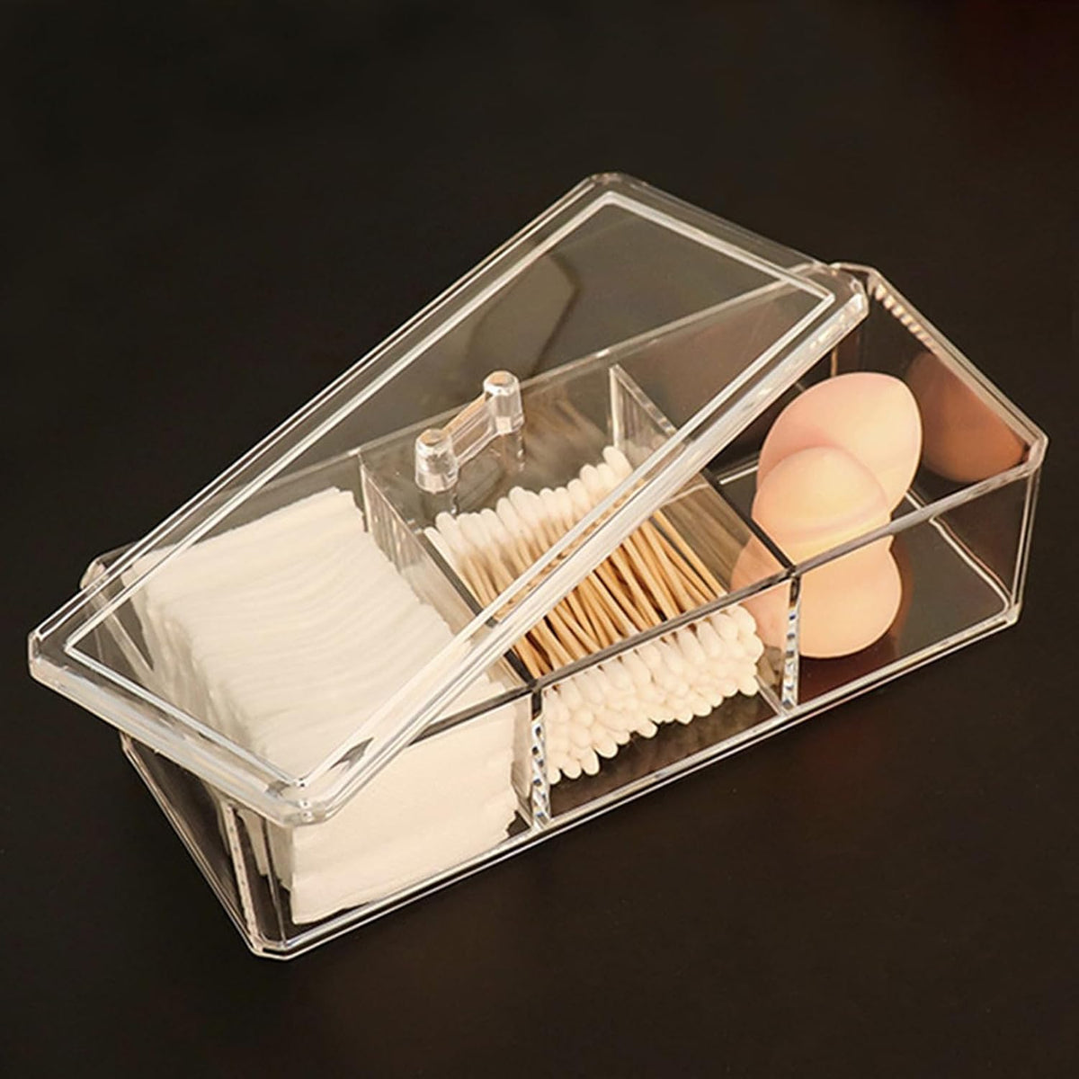 Wattestäbchen Behälter Baumwolle Ball Tupfer Halter Mit Deckel Clear Badezimmer Organizer Baumwolle Pad Organizer Acryl Organizer Für Baumwollkugel, Baumwolltupfer, Runde Pads, Haarzubehör